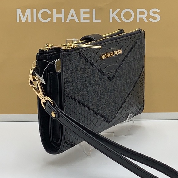 Michael Kors Large Double Zip Wristlet 
Smartphone Case Wallet Black Multi - Picture 10 of 12